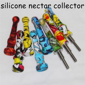 Hookahs Siliconen Nectar met 14 mm Titanium Tip Quartz Tips Food Grade Siliconen DAB Strooppijpen Draagbare Rookaccessoires voor Wax Dab Rigs