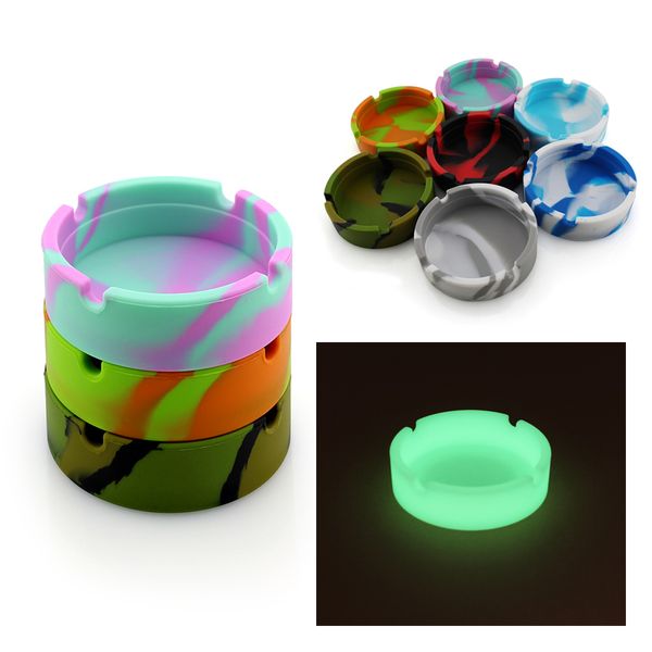 Cendriers Noctilucent en silicone Cendrier rond de poche portable souple Incassable Anti-brûlure Cendrier à cigares Maison Porte-cigarette DBC