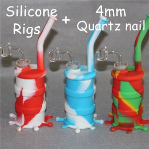 Tuyaux d'huile de silicone Pipe à fumer Narguilés barboteurs en silicone + tout Clear 4mm épaisseur 14mm mâle quartz banger via DHL