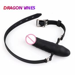 Silicona abierta bocadillo de consolador de consolador oral en el arnés esclavo bondage productos eróticos para juguetes sexuales para adultos para pareja bdsm juegos 240401