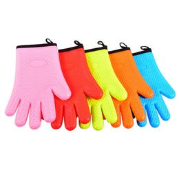 Gants de four en silicone gants de barbe à chaleur grillades cuit à la boulangerie étanche coton doublé