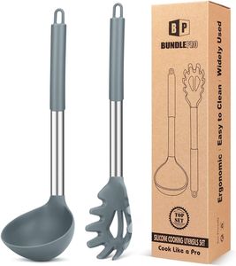 Ensemble de cuillère de fourche et de louche à pâtes en silicone, grands ustensiles de cuisine sans bâton pour cuisiner, remuer, servir des spaghettis, soupe, sauce