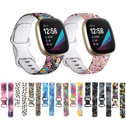 Siliconen Patroon Gedrukt horlogeband voor Fitbit Versa 3 Dames Mannen Bloemen Armband Band voor Fitbit Sense / Verso3 Smart Watch Band Groothandel