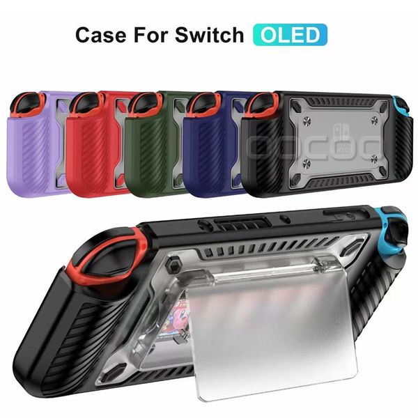 Estuche blando con soporte antihuellas para PC de silicona para Nintendo Switch OLED Holder Contraportada con paquete al por menor