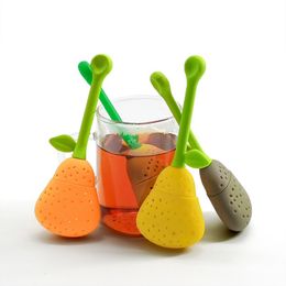 Infuseur à thé poire en Silicone cuillère en vrac contient passoire à feuilles de thé filtre à épices à base de plantes diffuseur outils à café cadeau de fête 4 couleurs