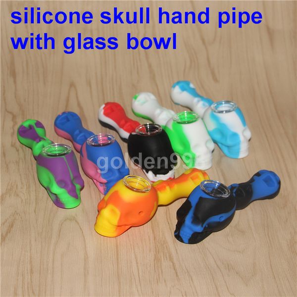 Tuyau en silicone mini crâne de narguilé de narguilé plusieurs couleurs multiples pipides de main shisha vs tuyaux émoussés en verre torsadés