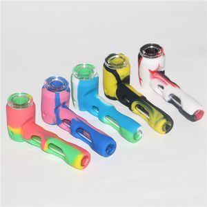 Tuyau en Silicone cuillère tuyau à main tuyaux de tabac aux herbes sèches colorées pour fumer accessoires avec filtre à écran bol en verre