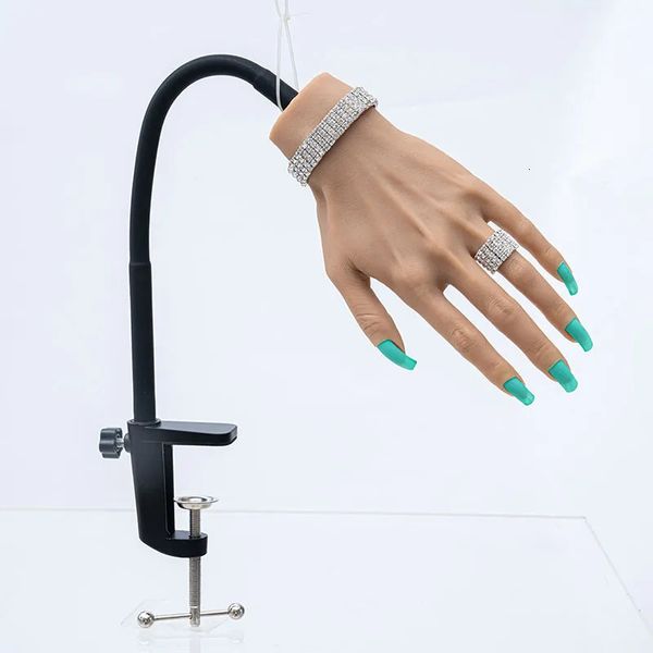 Práctica de silicona Mano Realista Acrílico Nail Art Maniquí Entrenamiento con los dedos con soporte de clip para artistas de salón de bricolaje ZHQ0322 231226