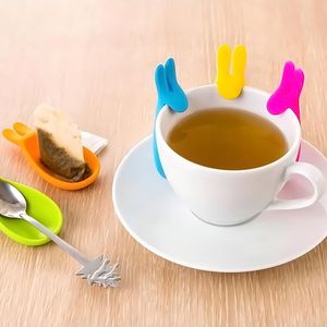 Silicona Conejo Bolsas de té Soporte Colgante Taza Clip Barra Difusor Herramientas Suministros para el hogar 5 colores