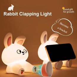 Silicone Rabblit LED Night Light 2 couleurs Capteur tactile Dimmable USB Lampe de chevet de chambre de bébé rechargeable pour enfants Gift 231221