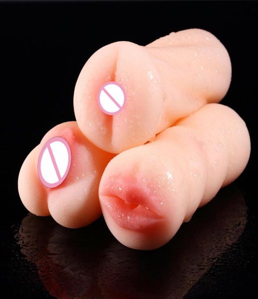 Silicone vraie chatte vagin artificiel Oral Vaginal Anal sexy mâle masturbateur bouche Masturbation tasse jouets pour Men4242142