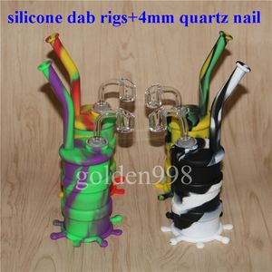 narguilés Dab Jar Bongs Pipe à eau Silicon Oil Drum Rigs tuyaux en silicone barboteur bong avec clous en quartz outils dabber