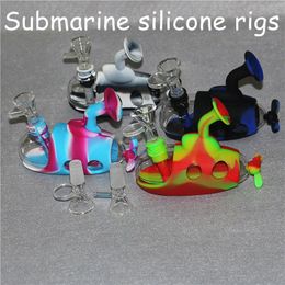 Plate-forme en silicone sous-marine conduites d'eau bongs narguilés incassables bong avec bols de 14 mm bouchons de carburateur à bulles en verre concentré pipe à fumer