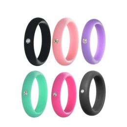 Siliconen ring met strass 5mm breedte Mode Vrouwen Flexibele Rubber Siliconen Duurzaam Trouwring Womens Sieraden Maat 4 tot 9ZZ