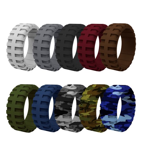 Alianzas de boda anillos de silicona diseño neumático de goma para los hombres 9,0 mm ancho con el anillo de bodas de silicona flexible Groove