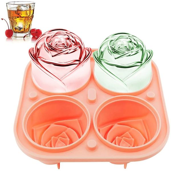 Moldes de cubitos de hielo de silicona con tapa, bandeja de cubitos de hielo reutilizable con forma de flor de rosa 3D, herramienta para hacer helados, accesorios de cocina