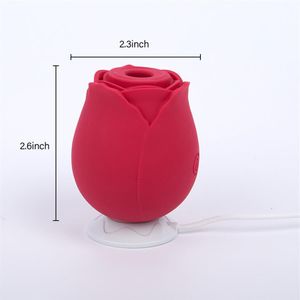 Siliconen Rose Vorm Vagina Zuigen Vibrator Intieme Goede Tepel Sucker USB Clitoris Stimulatie Krachtige Speelgoed voor Vrouwen Q0515288k