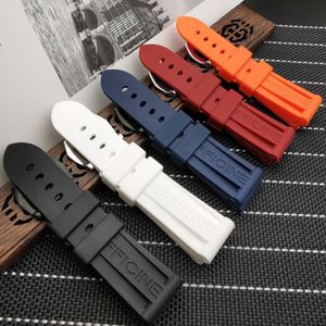 Siliconen Rubber Horlogeband 22mm 24mm 26mm Zwart Blauw Rood Oranje wit horloge band Voor Panerai Band met logo CJ1912252932