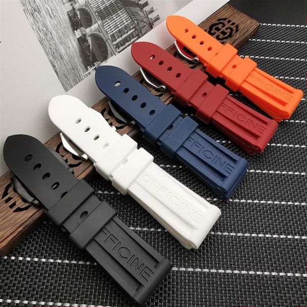 Bracelet de montre en caoutchouc Silicone 22mm 24mm 26mm noir bleu rouge Orange blanc bracelet de montre pour bracelet Panerai avec logo CJ191225234u