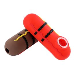 Silicone Saucisse Conduite D'eau Silicium Matériel Fumeurs Accessoires Main Colorée Mini Pipes Narguilés Verre Bongs Dab Plates-formes Pétrolières Vaporisateurs De Cire SP337