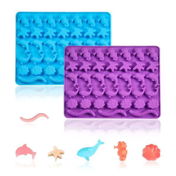 Silicone Sea Animal Gummy Moule Poisson Dauphin Étoile De Mer Hippocampe En Forme De Gelée De Chocolat Bonbons Fondant Moule Cuisson Décoration Outils