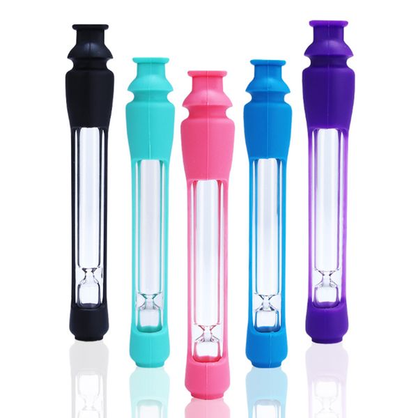 Silicone Skin OG One Hitter Pipe Portable Coloré 13mm Dégustateur En Verre Avec Capuchon Amovible Pour Fumer Cigarette Steamroller Filtres À Pipe À Main