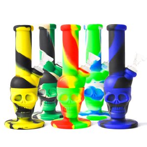 Silicone Crâne Bongs Accessoire De Fumée Multi Couleurs Silicone Plate-Forme D'huile Bongs En Verre 8.0 pouces Bongs En Verre