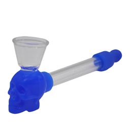 Siliconen schedel glazen pijp siliconen hand pijpen rokende glazen buis sigaret water pijp schedel siliconen olie brander voor DAB Rigs met scherm