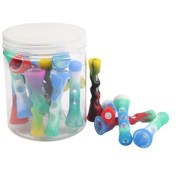 Tuyau de fumée en Silicone en forme de trompette, tabac portable, tube en verre bon marché, tuyaux droits multicolores en conserve