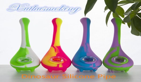 Silicone accessoires pour fumer plate-forme tuyau d'eau dinosaure incassable Dab 185mm hauteur couleur pot aléatoire Eyce plates-formes 4816591049