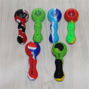 Silicone Smoking Pipe DAB RIGHT FDA Smoke Handleidingen met Dabber Gereedschap Glazen Kom Silicon Bongs Tabak Dry Herb Bowls Vaporizer