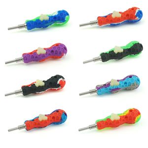 Siliconen rokende pijpen NC DAB Strooptitanium Nageltip 2 In 1 Kit Two Way Hand Hand Hand Herebabak Pijp Ti Ti Tips Kleurrijk gereedschap