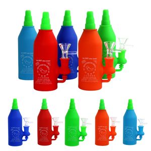 Silicone fumer pipe à eau 6,3 pouces nouveauté piment bouteille incassable herbe sèche tabac silicone caoutchouc bongs avec joint de 14 mm