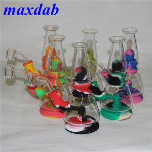 Pipes à eau en silicone pour fumer Bongs Oil Rig Hookah Bubbler Pipe à tabac avec joint de 14 mm et 4 mm d'épaisseur quartz banger ou bol