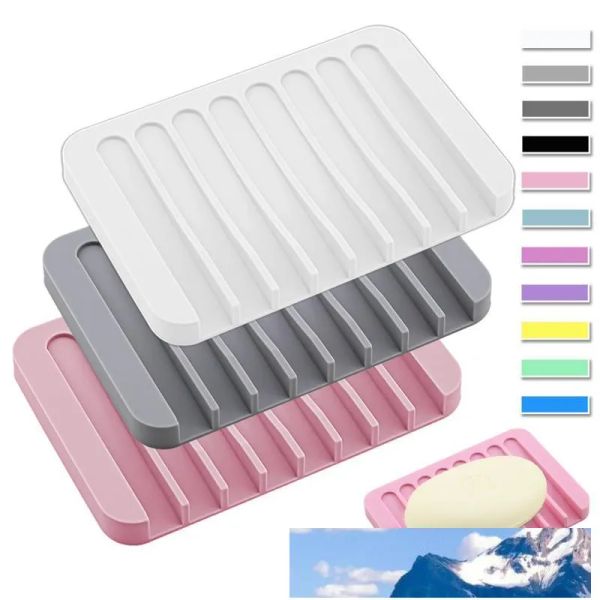 Platos de jabón de silicona, soporte de jabón antideslizante Flexible, placa con fugas, bandeja de jabón de cocina para baño a prueba de moho, 16 colores