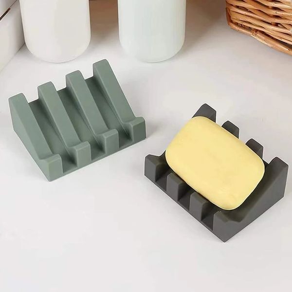 Porte-savon en silicone plat de vidange de savon salle de bain inclinaison vidange boîte à savon plateau en éponge Portable support de rangement en éponge de cuisine créative