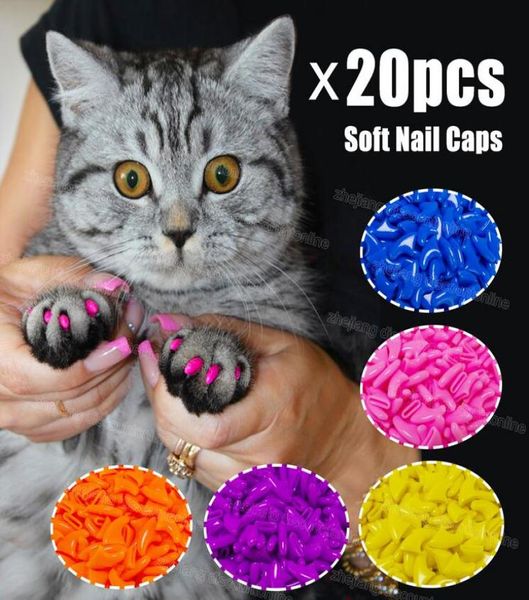 Capuchons d'ongles de chat souples en Silicone, griffe de patte de chat, protection des ongles pour animaux de compagnie, couverture d'ongles de chat avec colle et applicateur G11238027871