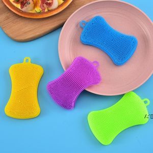 Silicone Éponge Plat Éponges Vaisselle Double Face Brosses Cuisine Gadgets Brosse Accessoires LLA10617