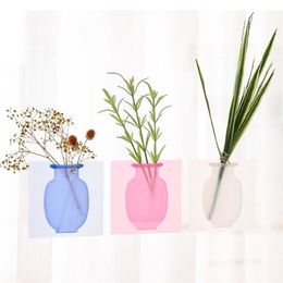SILICONE Sticky Vase Stick on the Wall Flower Pot Magic Flower Plant Vases Container Flower for Home Offices Wall Decorations 210409