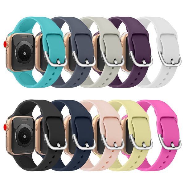 Correa de silicona para Apple Watch band 44 mm 40 mm 41 mm 45 mm Sofe Rubber Belt Corr Watchband pulsera Hebilla Botón de metal Accesorios Iwatch 3 4 5 SE 6 7 Smart Straps