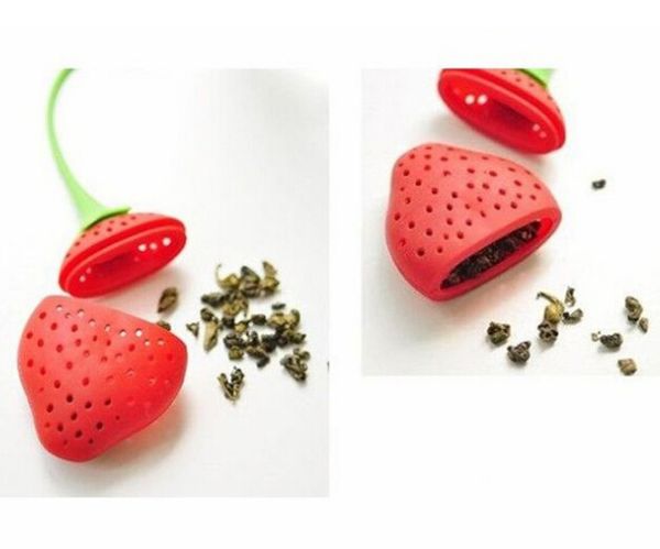 Passoire à feuilles de thé en Silicone, conception de fraise, infuseur à herbes et épices, outils de filtre, sac de remplissage de thé en Silicone, plongeur à boule