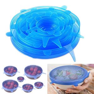 Siliconen Stretch Zuig Pot Deksels Food Grade Verse Houd Wrap Seal Deksel Pan Cover Nice Keukenaccessoires 6pcs / Set