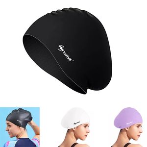 Casquettes de natation en silicone pour adultes Protection de l'oreille Casquette de bain pour les cheveux bouclés longs épaisseurs et des dreadlocks tisser les tresses