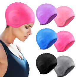 Cassons de natation en silicone hommes Femmes Capuchis de natation imperméable avec oreille Protection des chapeaux de bain de plongée pour les longs accessoires de piscine à cheveux courts 240416