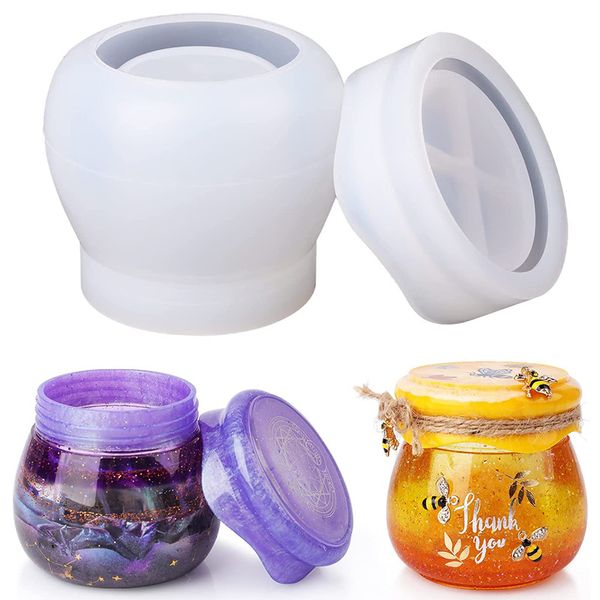 Silicone Réservoir Moule DIY Pudding Jar Boîte De Rangement De Bijoux Moule De Coulée Époxy avec Couvercles Cadeaux De Fête