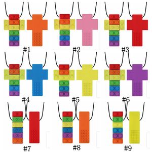 Silicone Dents Colliers Bébé Rainbow blocs de construction Dentition Jouets Dentition De Qualité Alimentaire Toddler Infant Tooth Training Molars Pendentif PY505