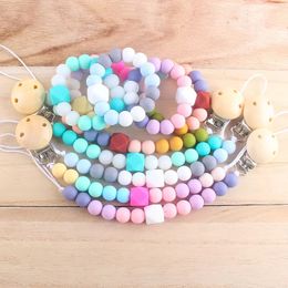 Perles de dentition en silicone Clip de chaîne de sucette pour bébé 2pcs / set Bracelets de dessin animé pour bébé