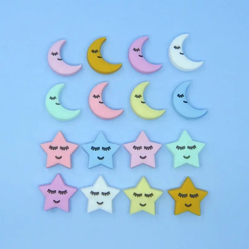 Silicone Teething Beads Cartoon Moon Star Loose Bead Safe Food Grade Teether for DIY Chewelry Pacifier Nursing Necklace