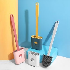 Silicone Toilet Brush Wc Gap Brush with Holder Flat Head Soft Bristles Cleaning Brushes With Quick Drying Bracket Bathroom Tool 220815