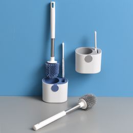 Siliconen toiletborstel met houder ingesteld met lange handronde ronde tpr reinigingsborstels wand gemonteerd afvoer WC badkameraccessoires